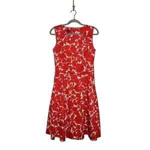 TALBOTS $149 Cotton Pleated‎ Fit & Flare Midi Dress Red Floral Altered